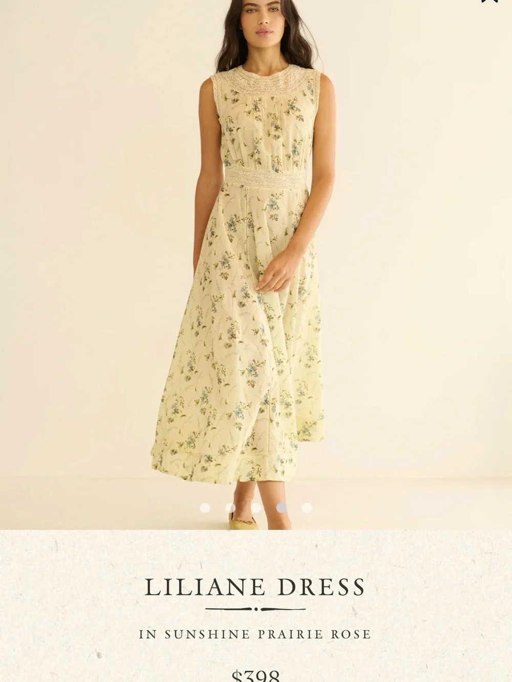 Doén Liliane Dress in Sunshine Prairie Rose Butter Yellow/Cream Dress - Picture 4 of 4
